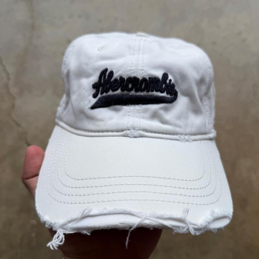 vintage Abercrombie & Fitch white distressed script logo dad cap